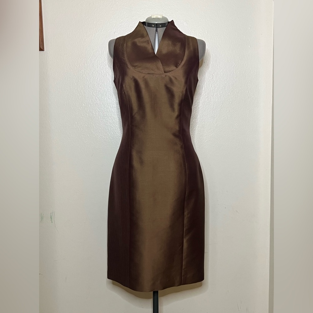Shinawatra Thai Silk Formal Knee Length Dress Brown Church wedding